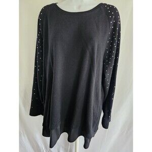 Apt 9 Sweater Womens Pull Over Size 2X Black Silver Dot Long Sleeve